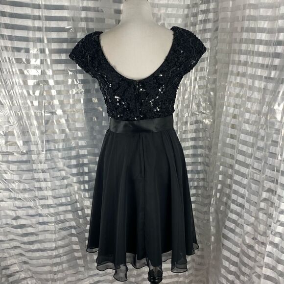 Bari Jay Sequin Cap Sleeve Chiffon Belted Dress - Picture 4 of 6